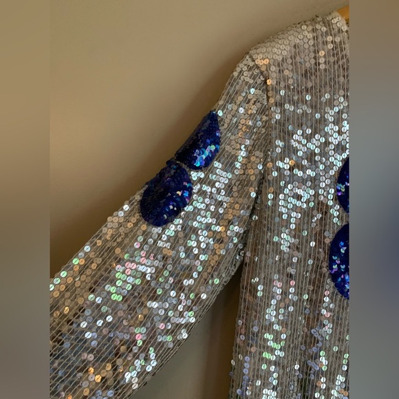 Vintage 100 % Silk Sequin Dress 80’s floral flower - Picture 4 of 11